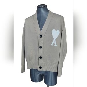 AMI Paris | De Coeur | Wool Blend | Big A logo | Cream Knit Cardigan